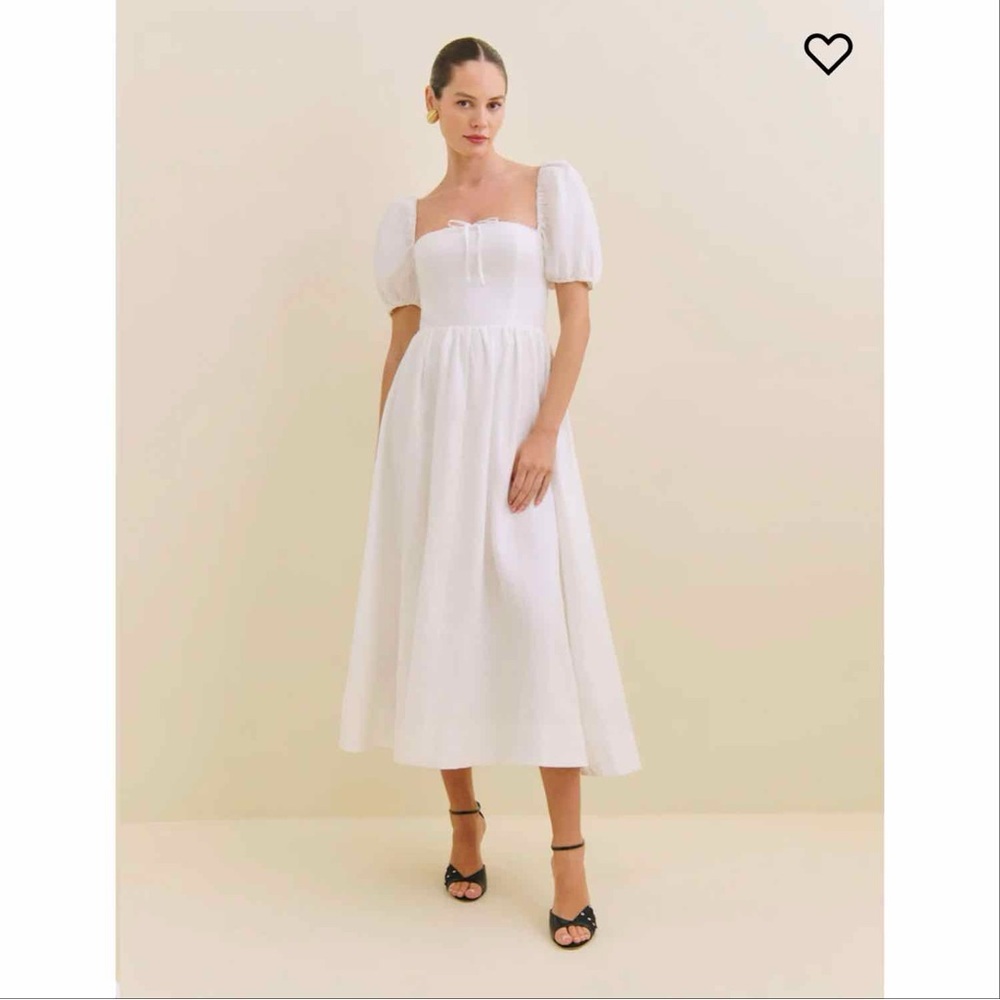 Reformation White Puff-Sleeve Midi Dress